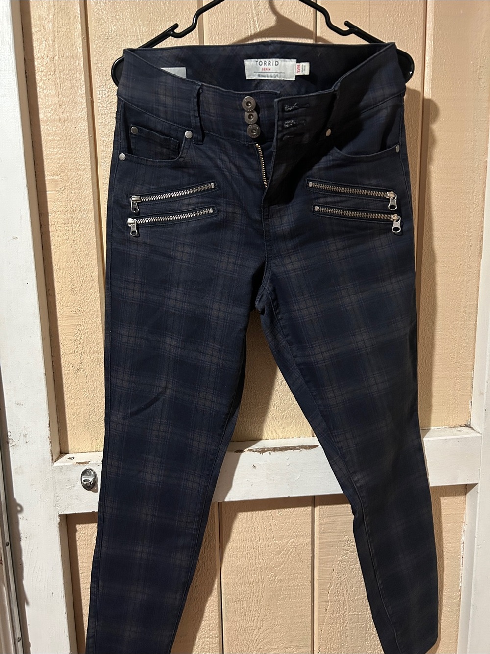 torrid Navy Plaid Skinny Jeans with Zip Details